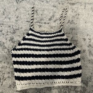 Zara Women’s Navy Blue & White Striped Knitted Halter Tank Top